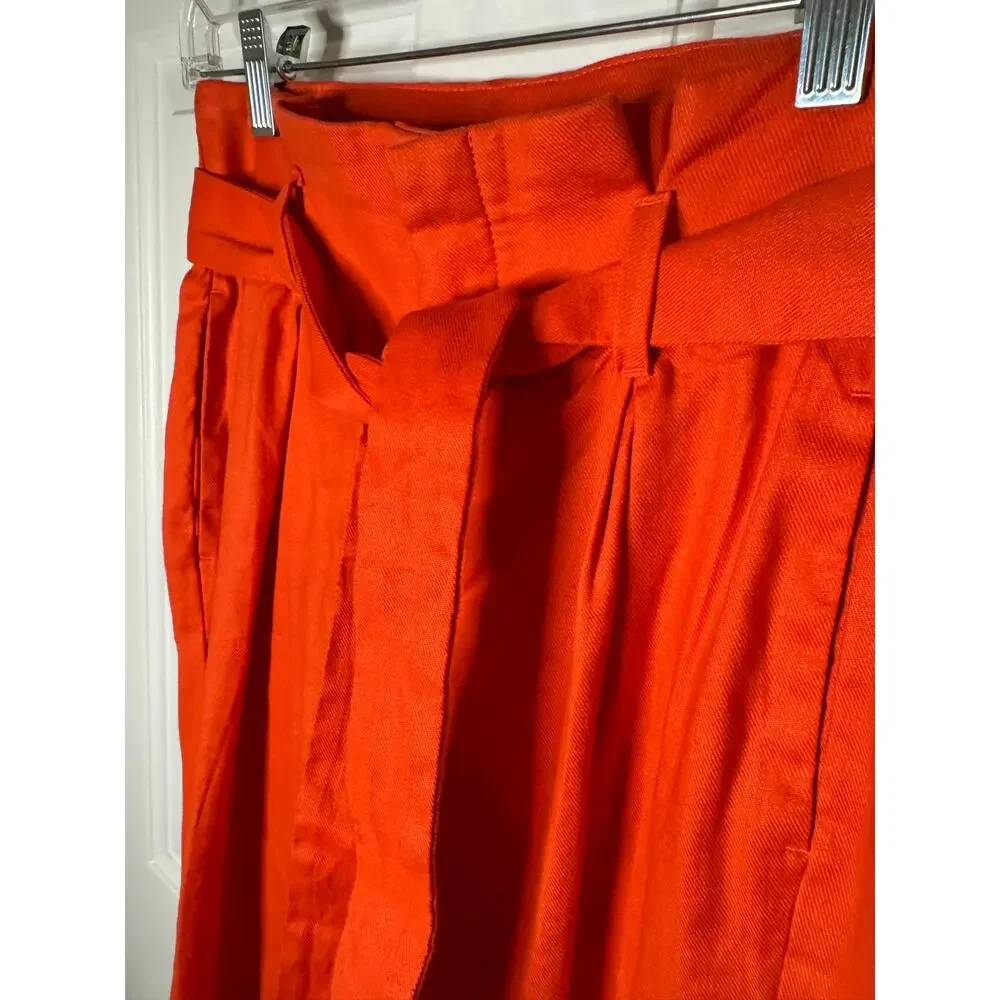 Banana Republic High Waist Paper bag Wide Leg Linen Cotton Pants Orange Size 0